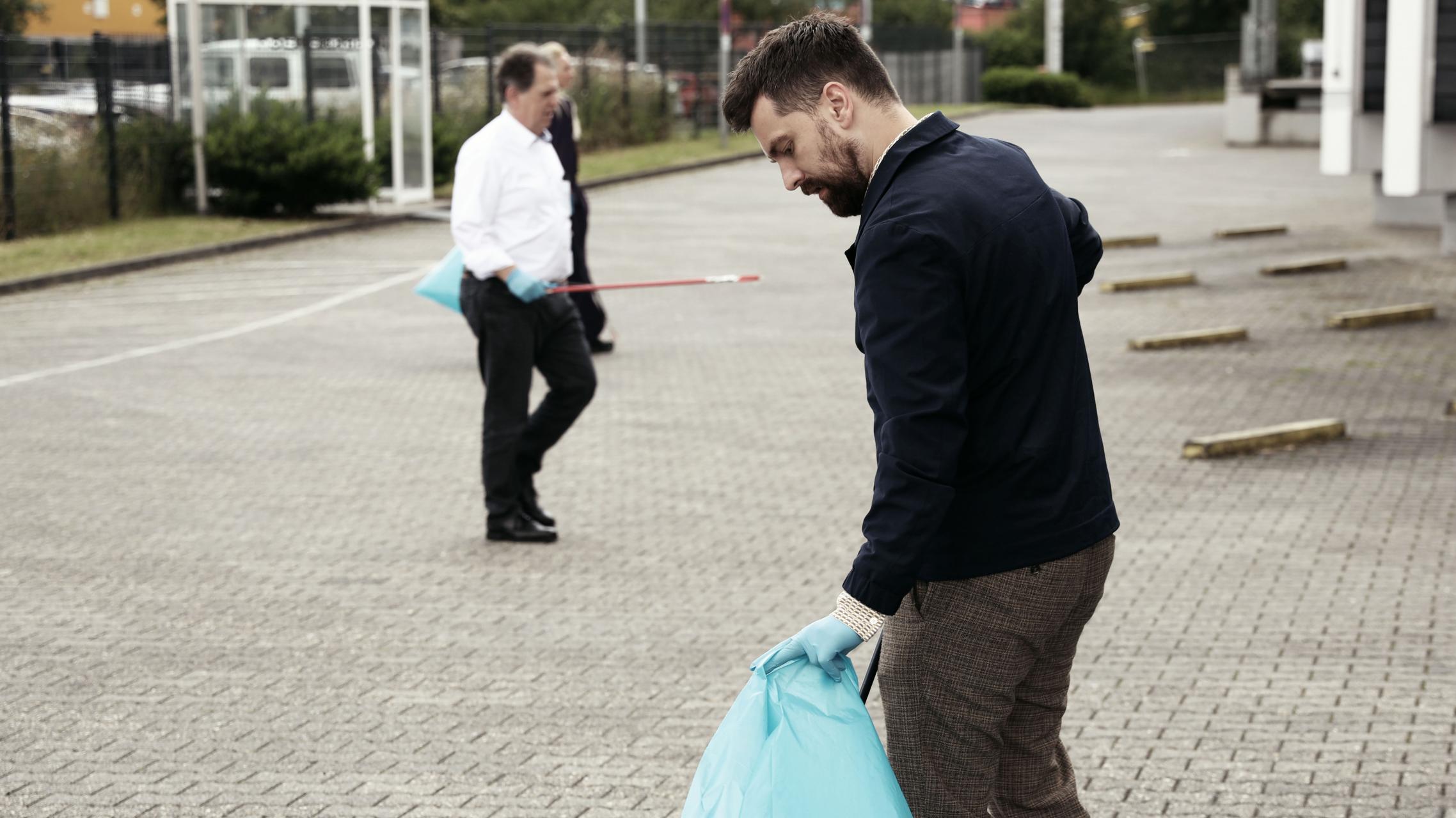 Plogging in the parking of Nihon Kohden Europe Headquarters Office.